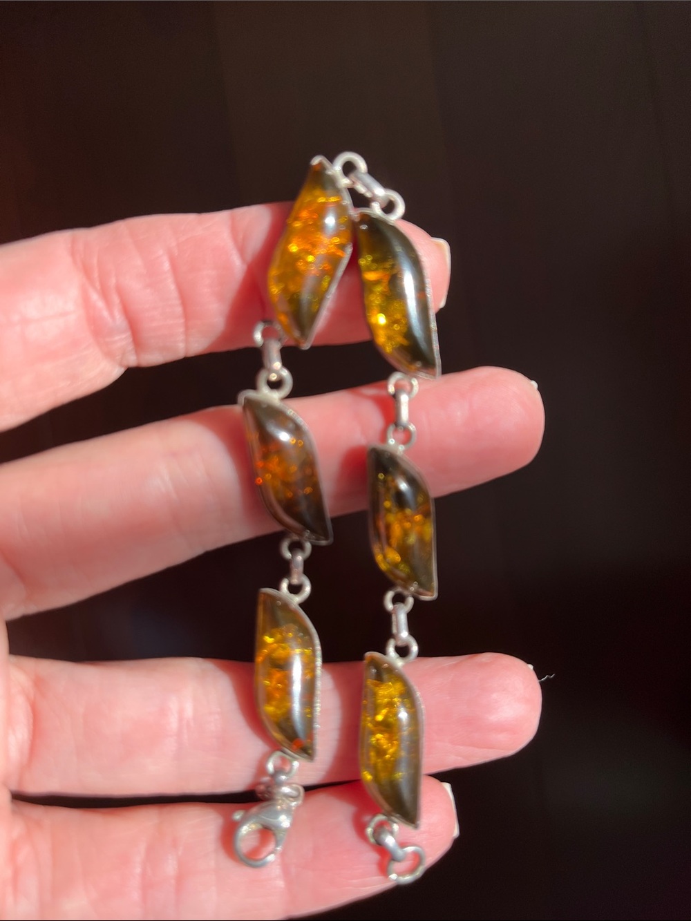 Sterling Silver Amber Link Bracelet - Honey Amber